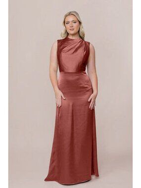 Copper Brown Satin Draped Maxi Dress – Wedding Guest / Formal